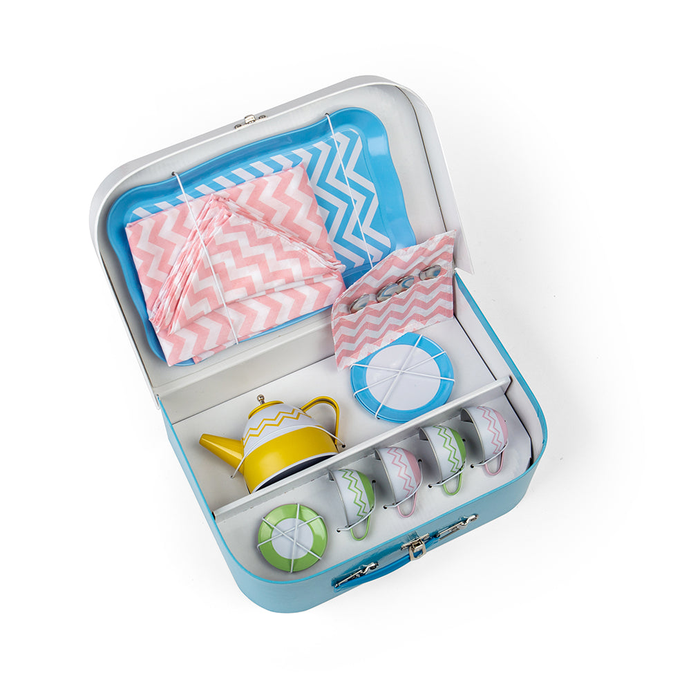 Tin Tea Set, Colourful Tea Set For Kids, 20 Play Pieces