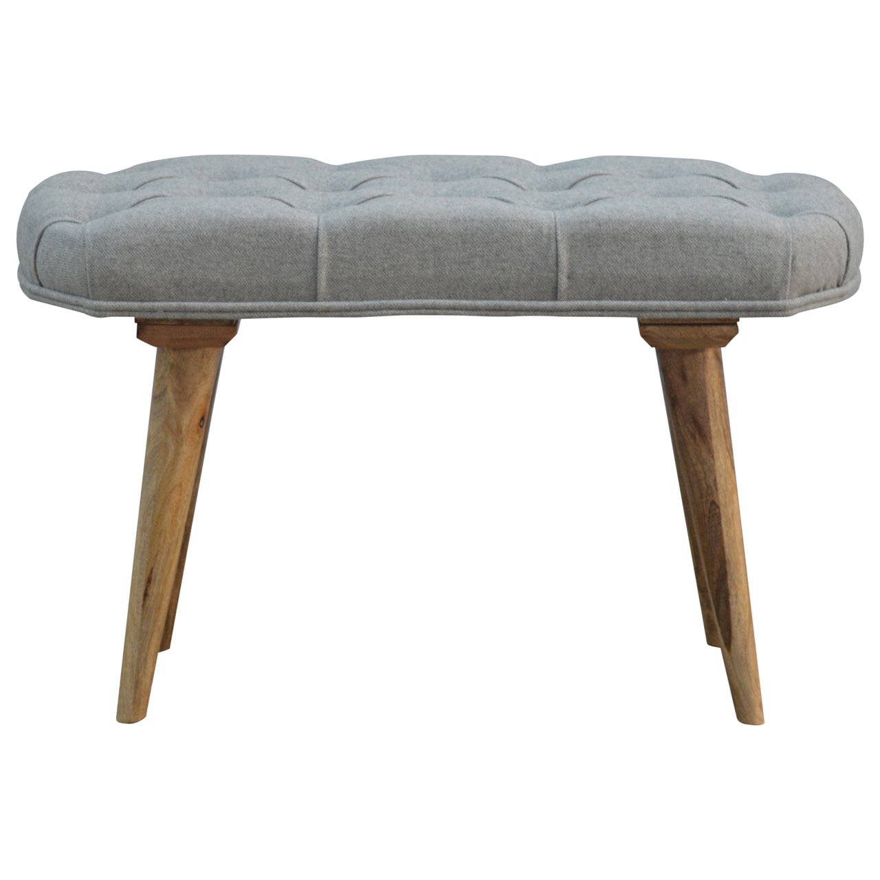 Solid Wood Deep Button Grey Tweed Bench