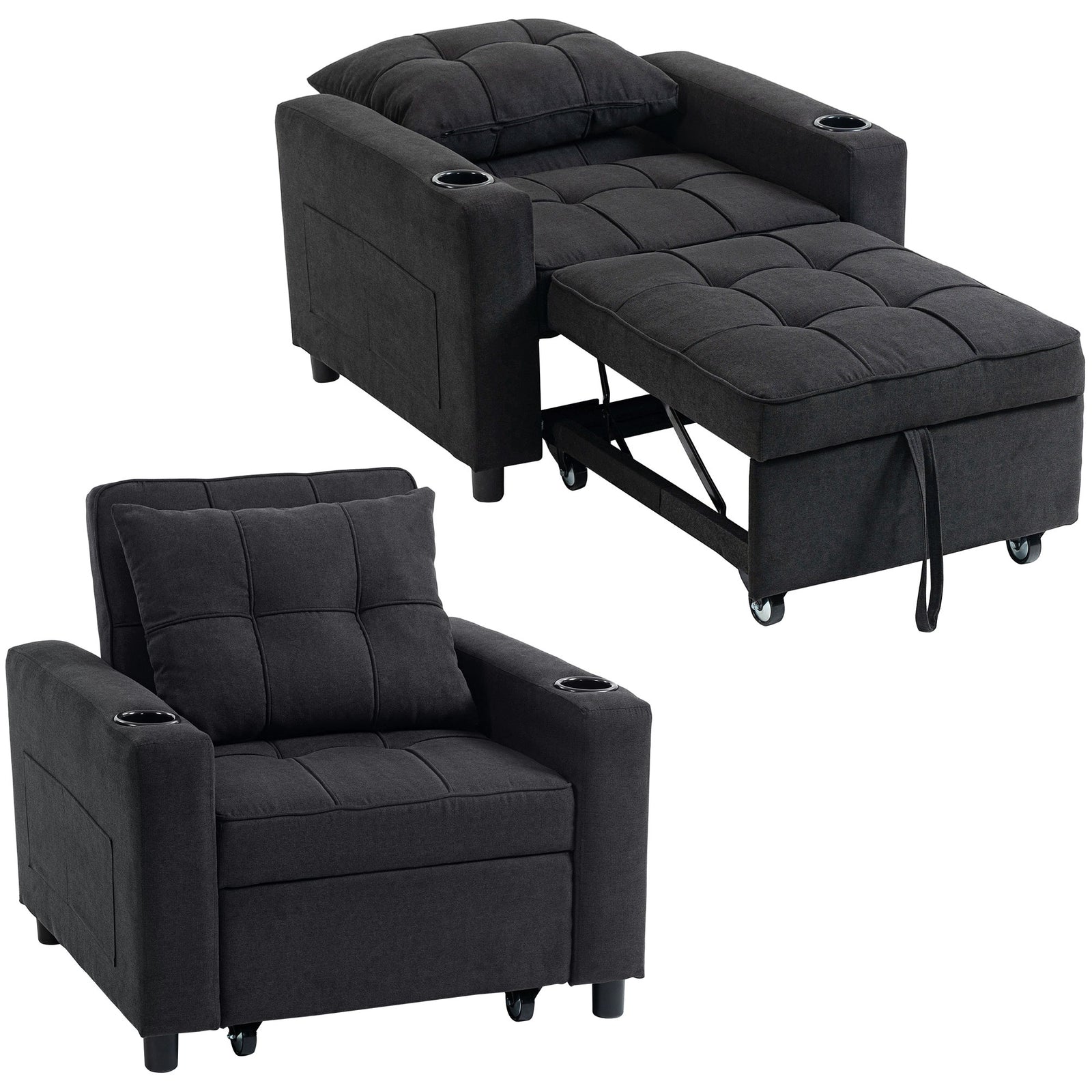 3-in-1 Sofa Bed, Convertible Sleeper Chair With Adjustable Backrest | Black