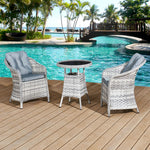 Sicilia Rattan 2 Seat Bistro Set In Dove Grey With Black Glass | 2 Seat | Dove Grey