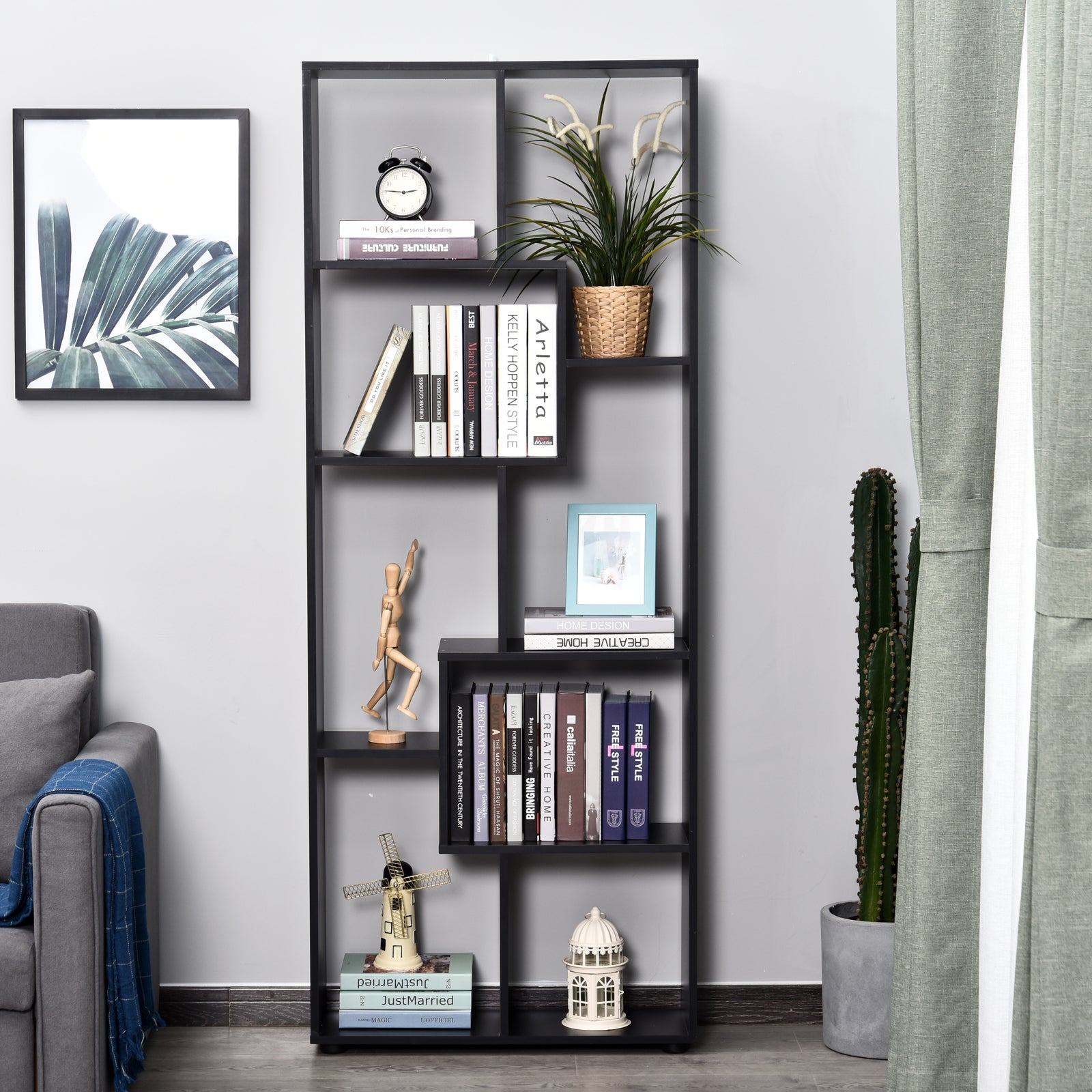 Multipurpose 8 Grid Bookshelf Decorative Shelf | One Size | Black