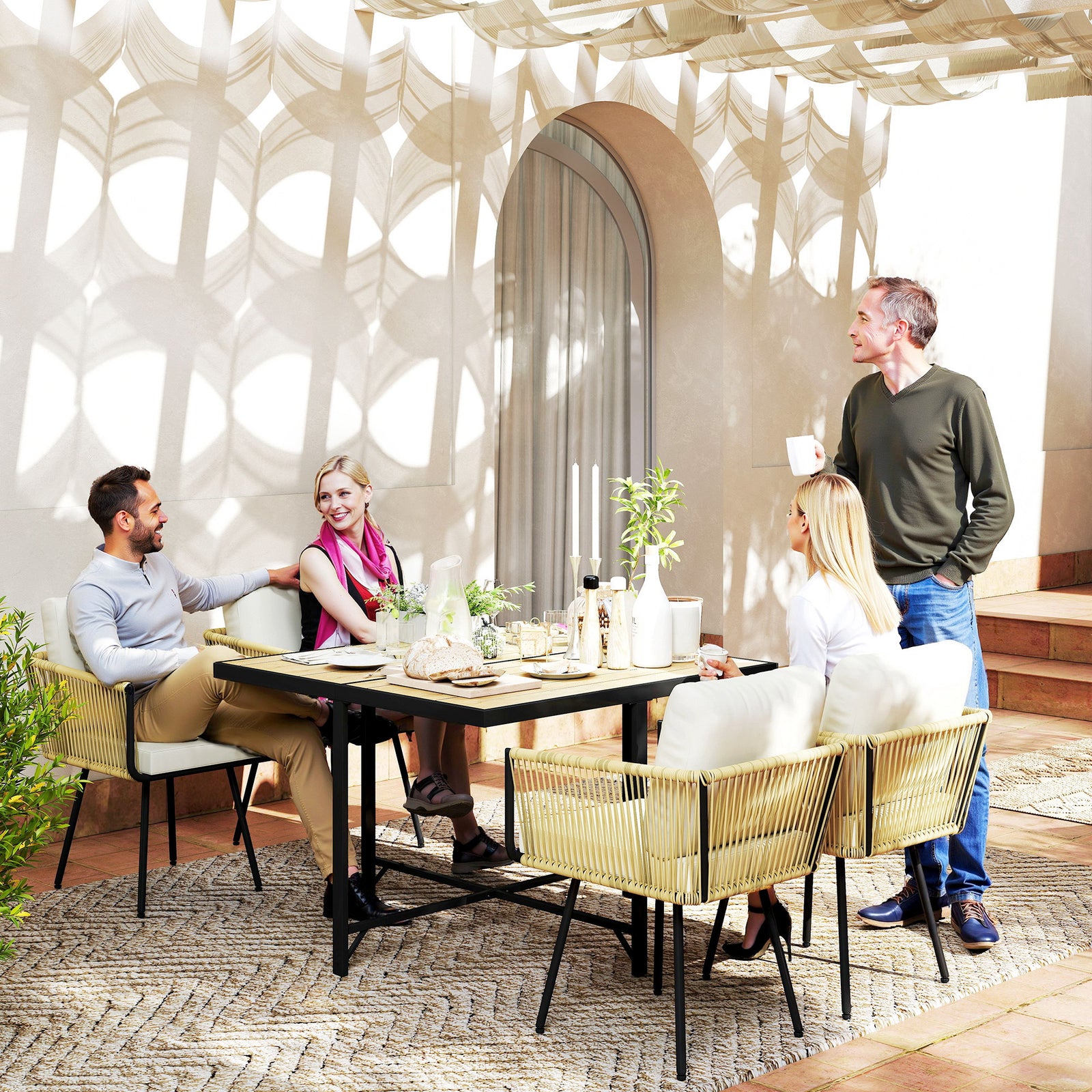 5 Piece Garden Furniture Set, Garden Dining Set With 4 Chairs | Beige