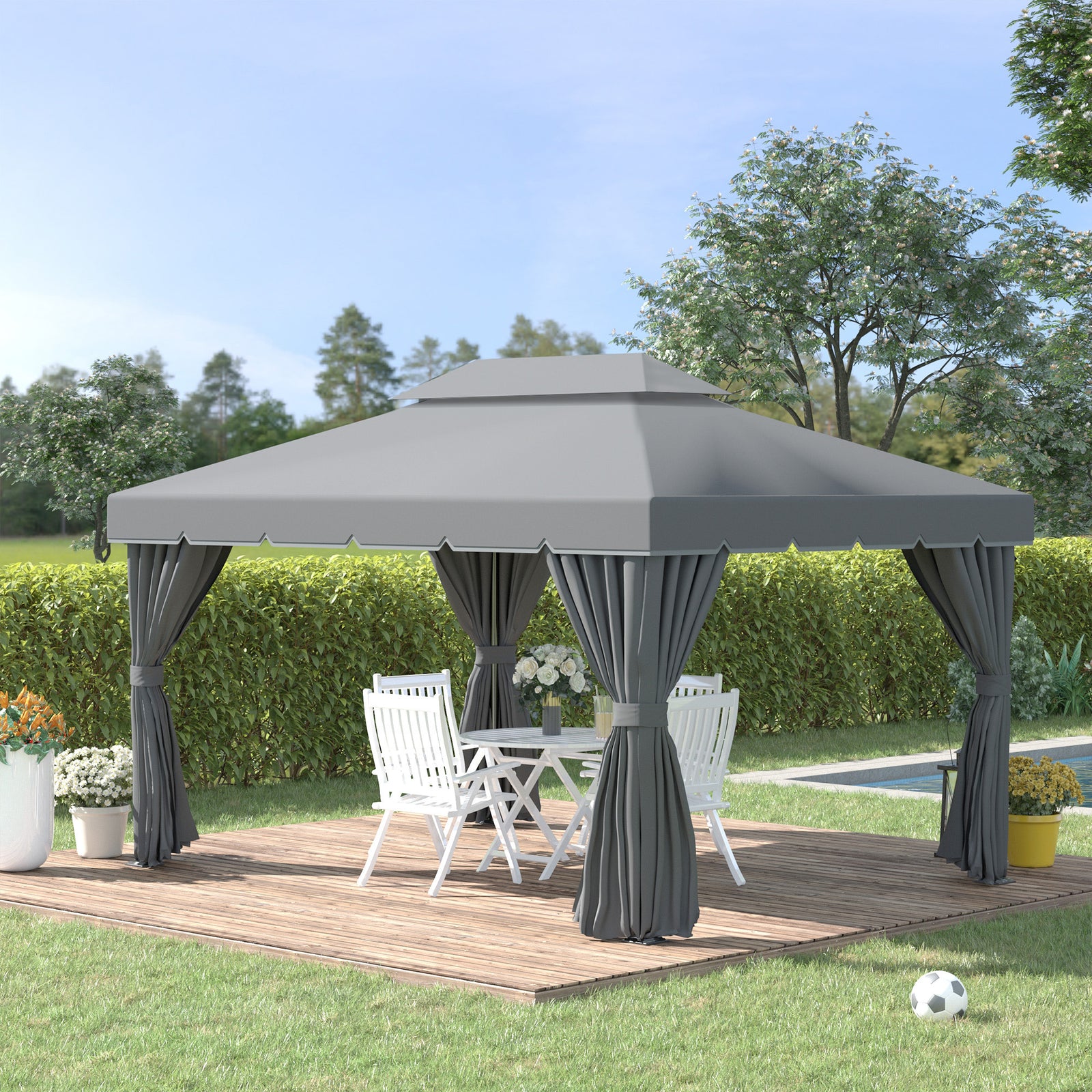 3 X 4m Aluminium Gazebo Marquee Canopy Pavilion Patio Garden | Dark Grey