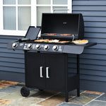 4+1 Gas Burner Grill, Bbq Trolley, Wheels | Black