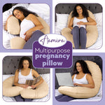 C Shaped Pregnancy Pillow, 140x65x20cm Shredded Memory Foam Full Body Maternity Cushion For Sleeping | C Shape | Cream