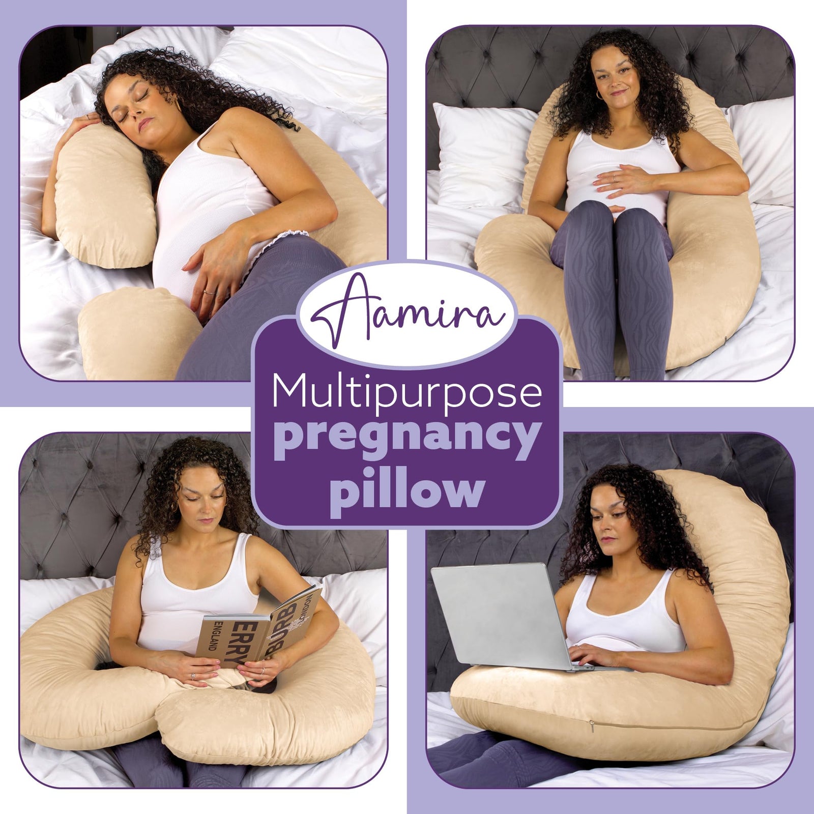 C Shaped Pregnancy Pillow, 140x65x20cm Shredded Memory Foam Full Body Maternity Cushion For Sleeping | C Shape | Cream