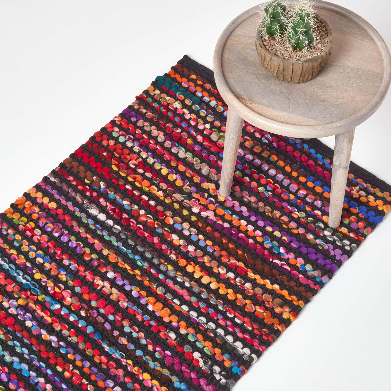 Handwoven Multi Coloured Recycled Chindi Folk Rug | 200cm | Multi Colour