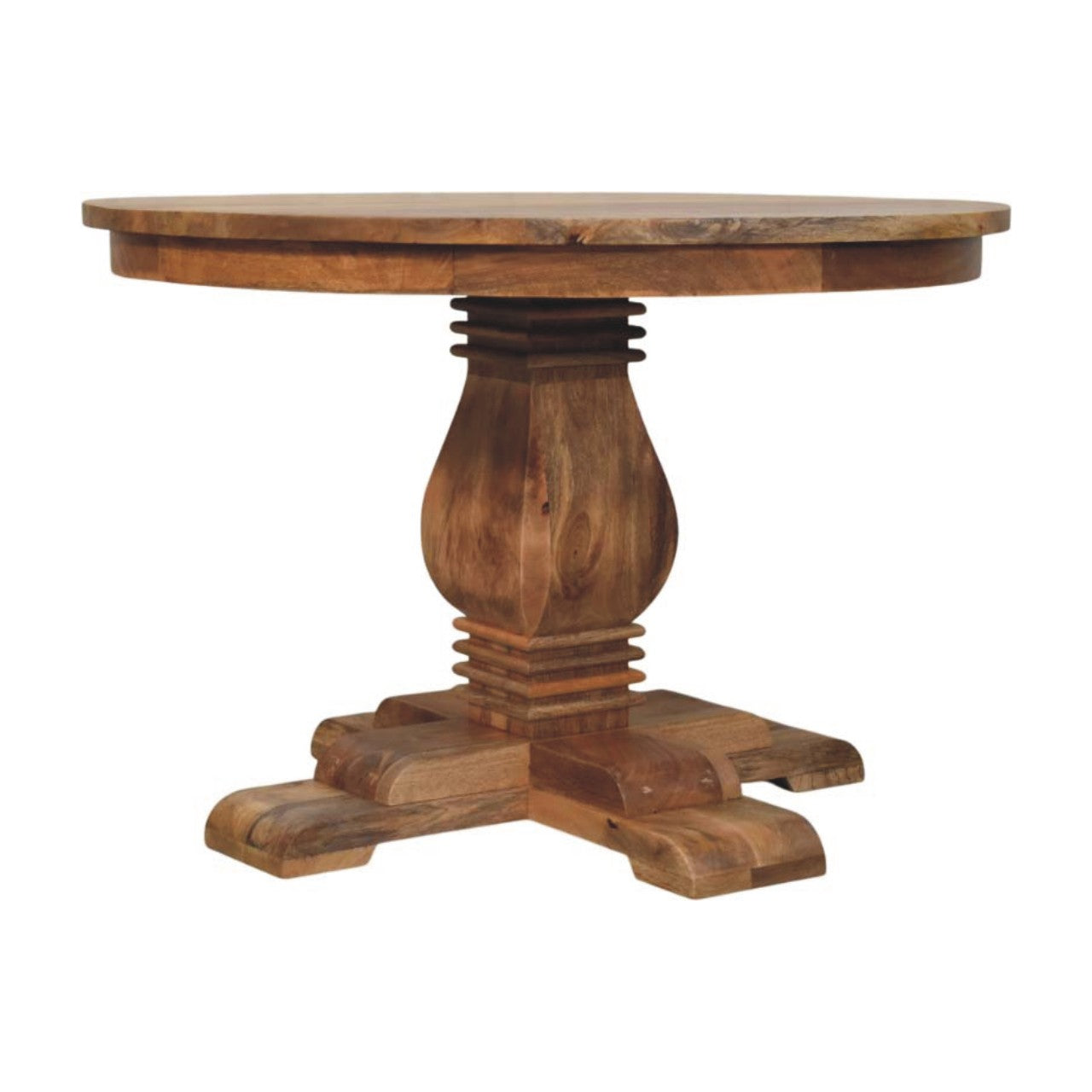 Valentina Round Dining Table – Solid Wood, Sculpted Pedestal Base