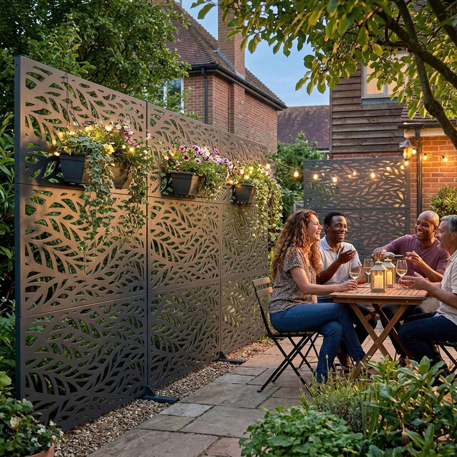 Indoor Outdoor Metal Privacy Screen - Leaf Pattern | Anthracite Grey