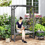 Outsunny Arch Pergola With Seat, Natural Wood, Grey