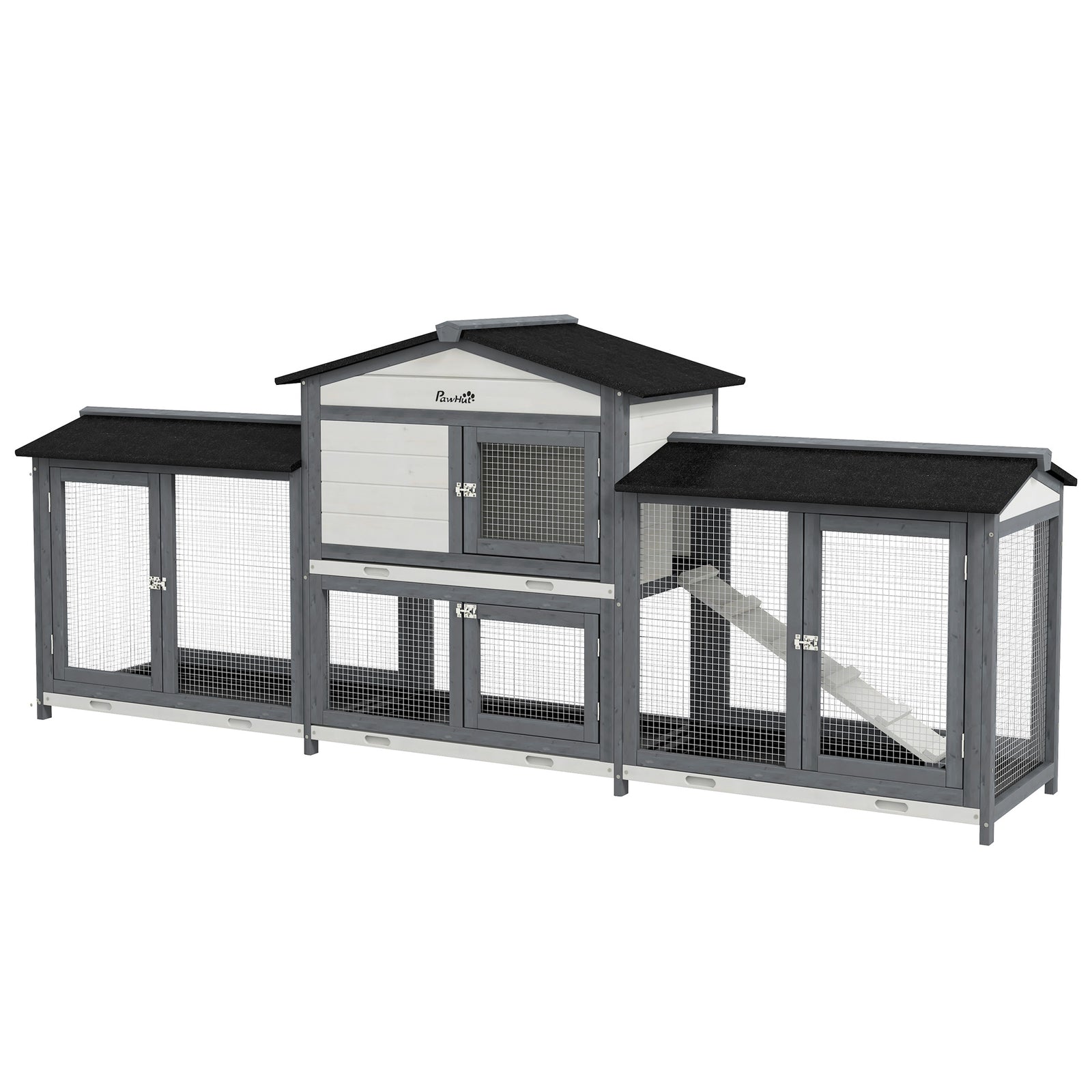 Two-tier Wooden Rabbit Hutch Guinea Pig Hutch W/ Two Runs, Slide-out Tray, Ramp