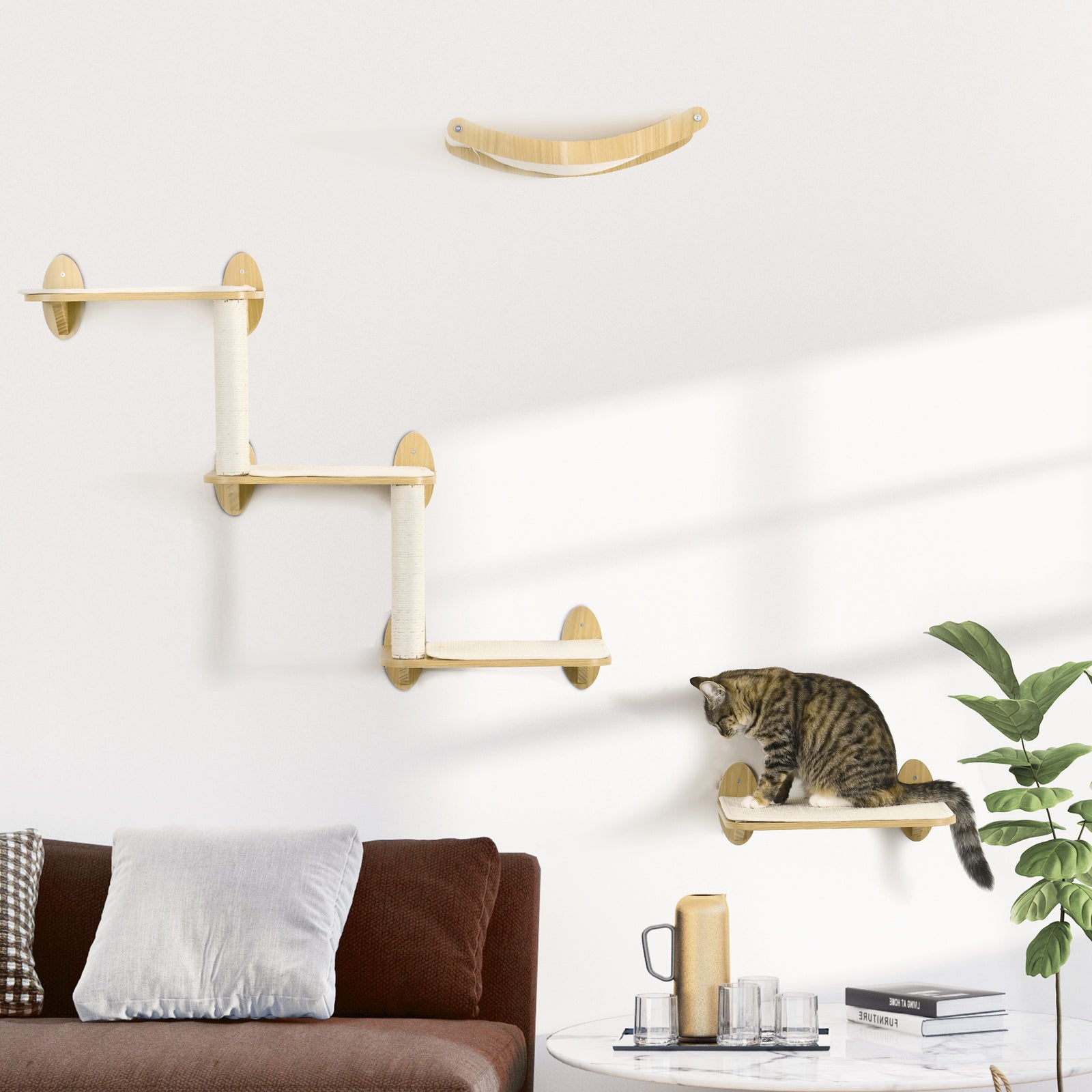 3pcs Wall Mounted Cat Tree Cat Shelves Climbing Shelf Set Scratching Post