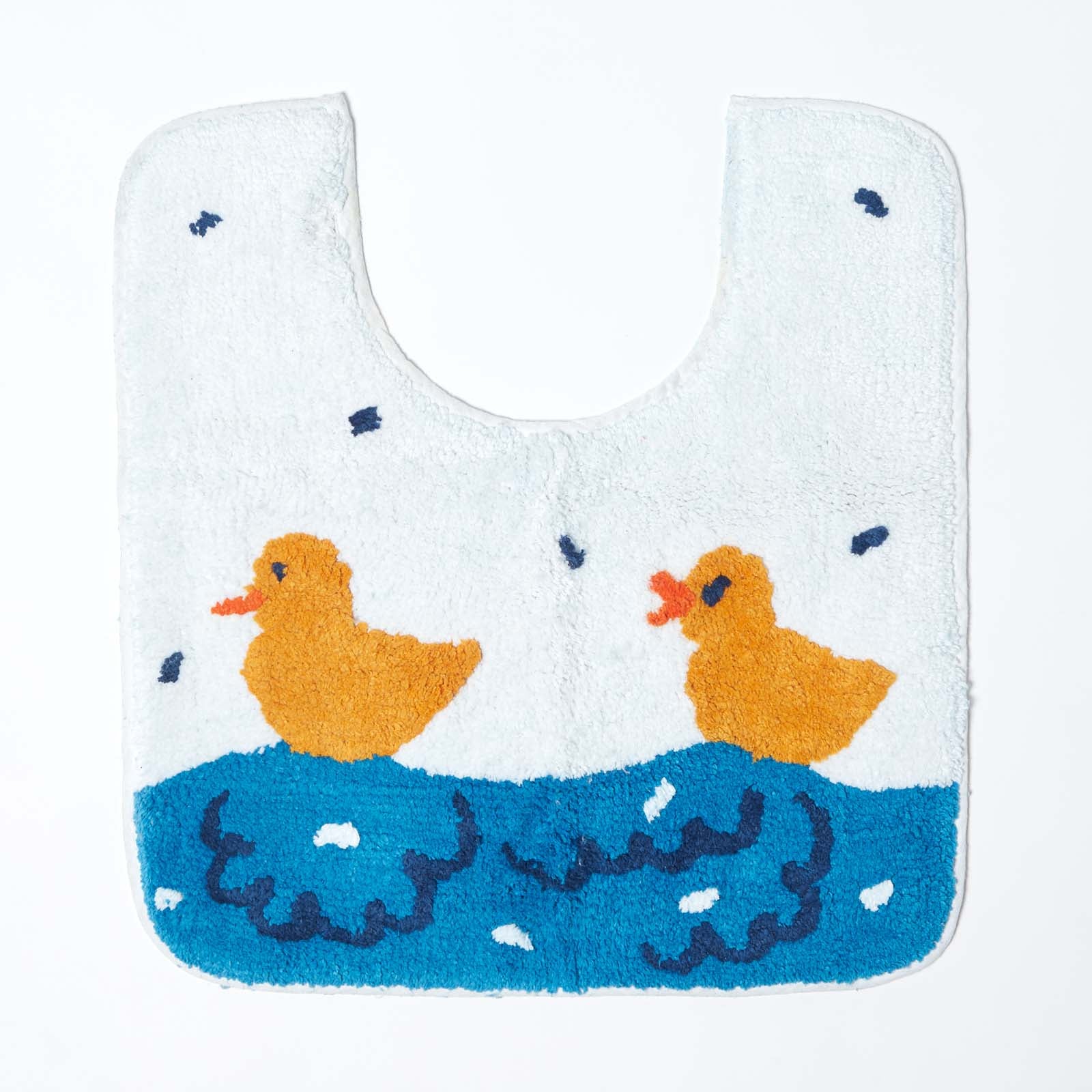 Non Slip 100% Cotton Duck Pond Bath Mat | Bath  Pedestal Set | Blue & White