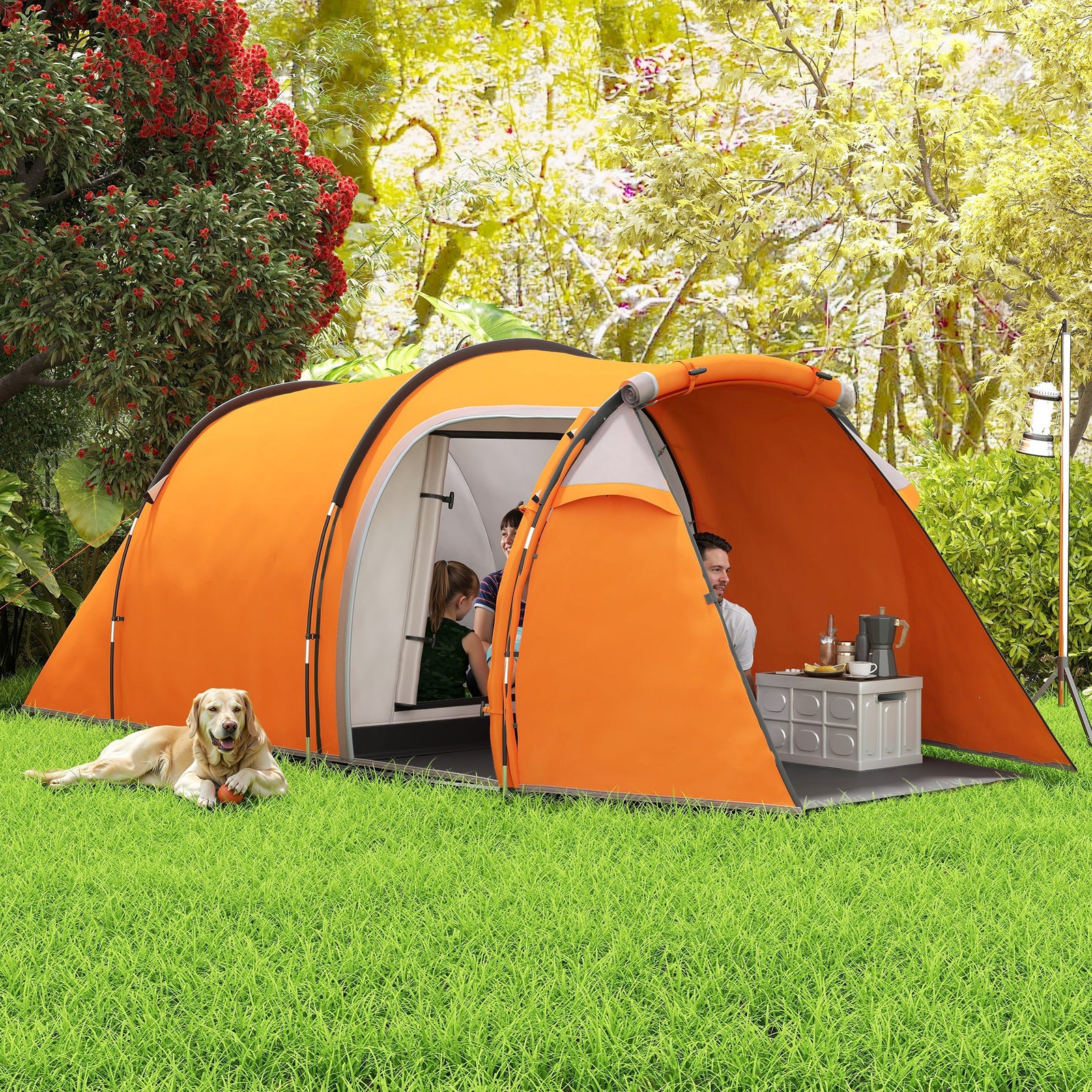 2-3 Person Tunnel Tent, 2000mm Waterproof, Orange