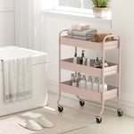 3-tier Storage Trolley, Storage Cart With Mesh Backets, Wheels | Pink
