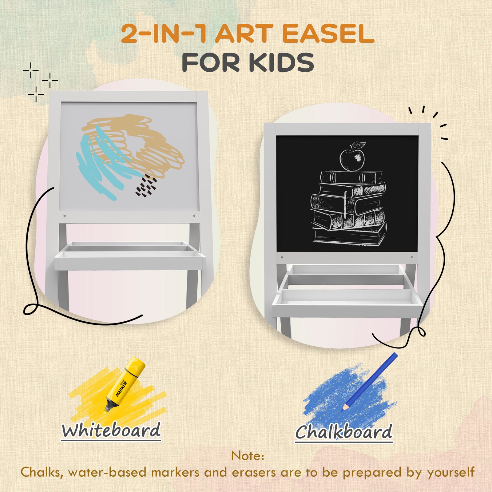 2-in-1 Double-sided Easel For Kids, With Storage Shelf- Blue