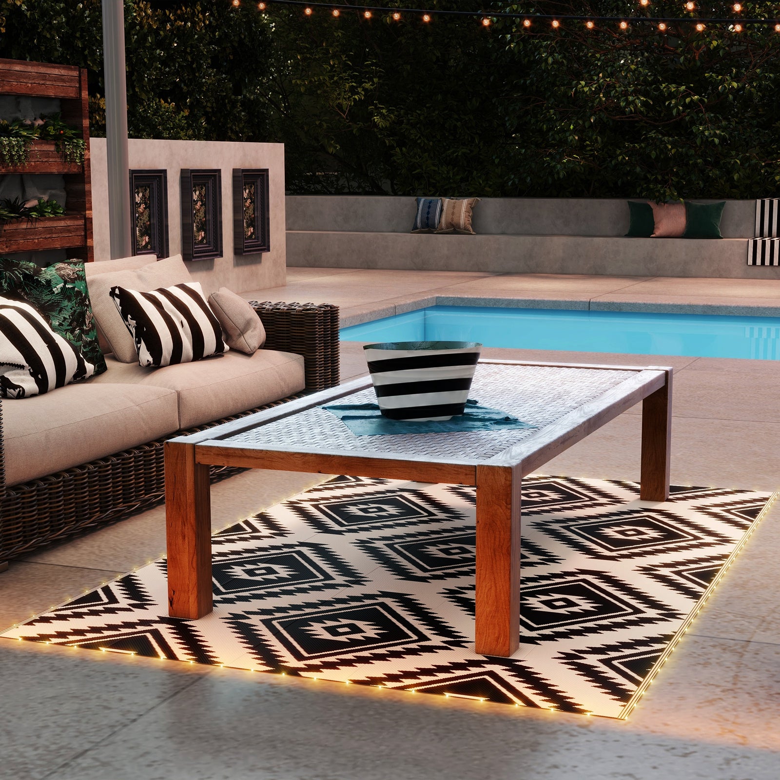 Rug W/ Led Light And Carry Bag 182x274cm Black/white