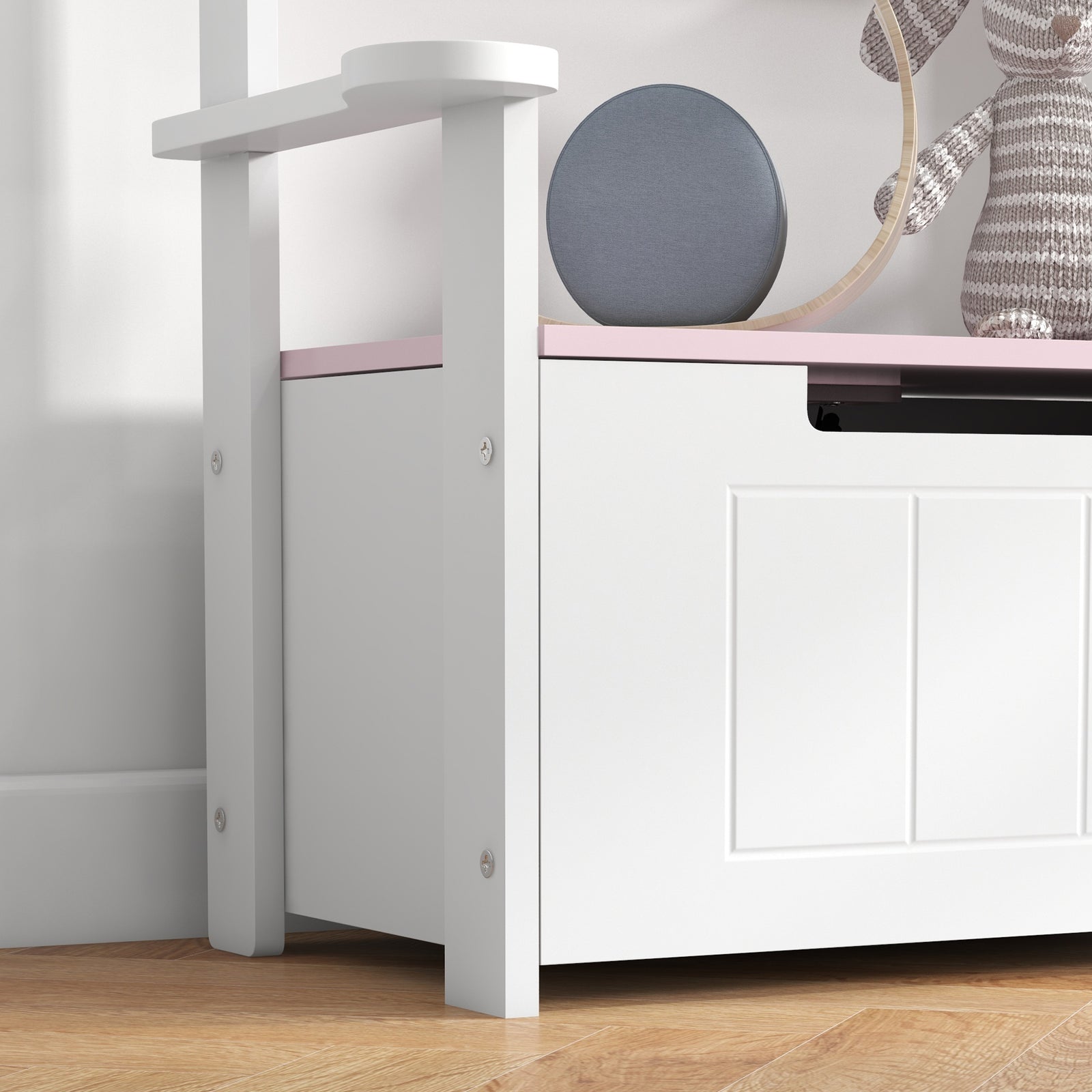 2 In 1 Toy Box For Kids With Safety Lid For Bedroom, Nursery | Pink