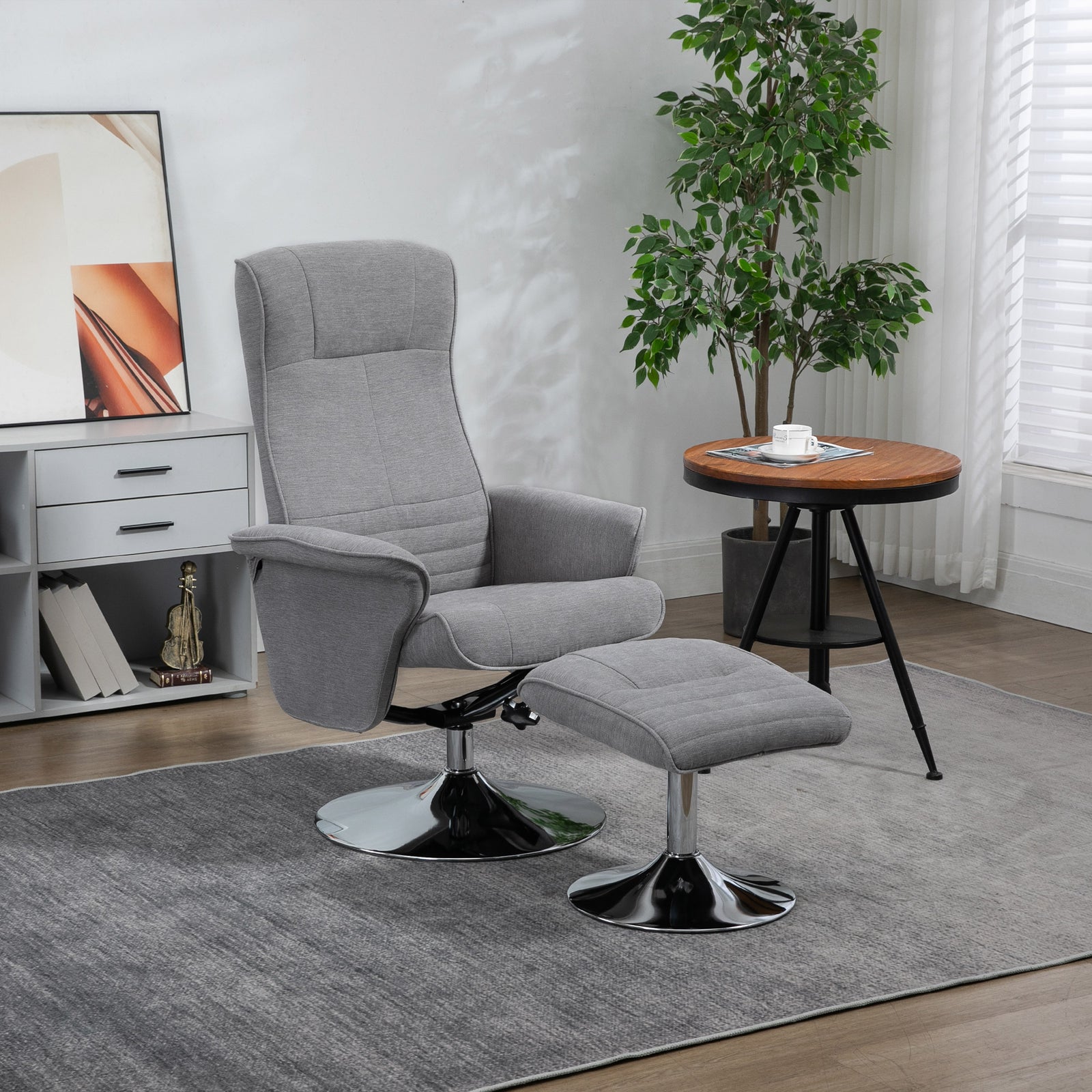 Upholstered Swivel Recliner Armchair With Ottoman | Grey