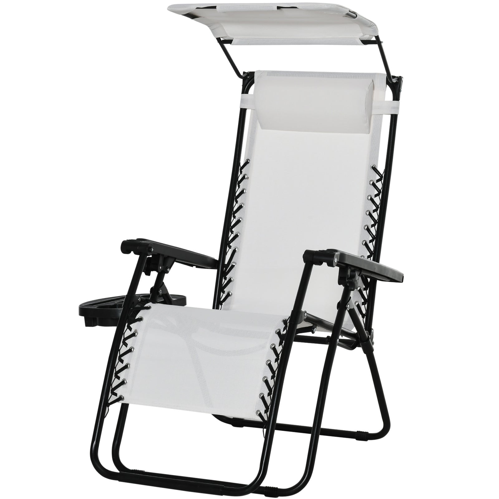 Zero Gravity Chair Adjustable Patio Lounge W/ Cup Holder | White