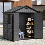8x4ft Outdoor Apex Roof Storage Shed With Floor, Window,2 Vents & Double Lockable Doors,wood Grain Design