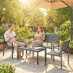 4 Piece Garden Furniture Set, Hdpe Metal Outdoor Sofa | Dark Grey