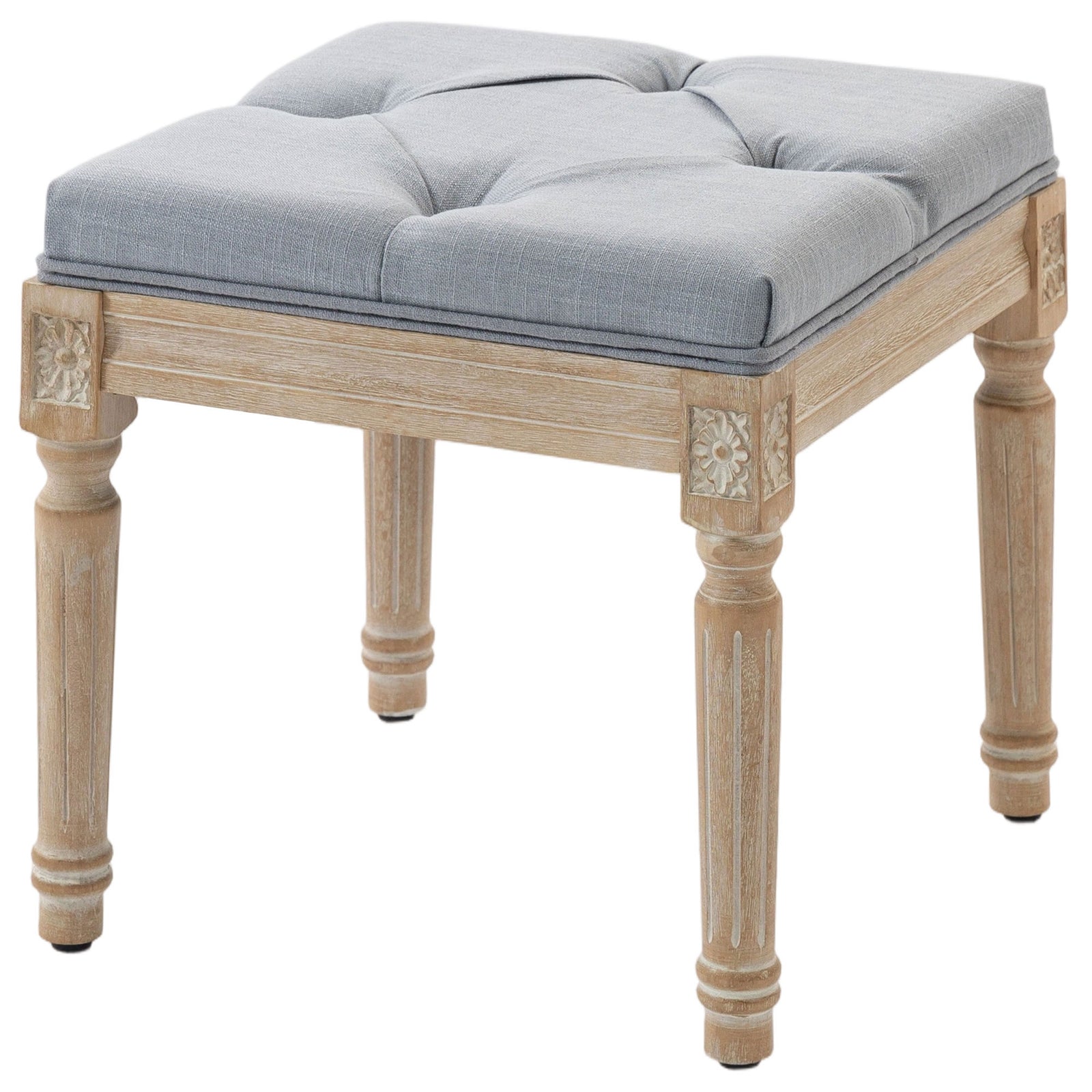 HOMCOM Vintage Foot Stool With Wood Legs, Light Grey