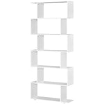 Storage Bookcase 6 Shelves Wood Bookshelf S Shape | One Size | White