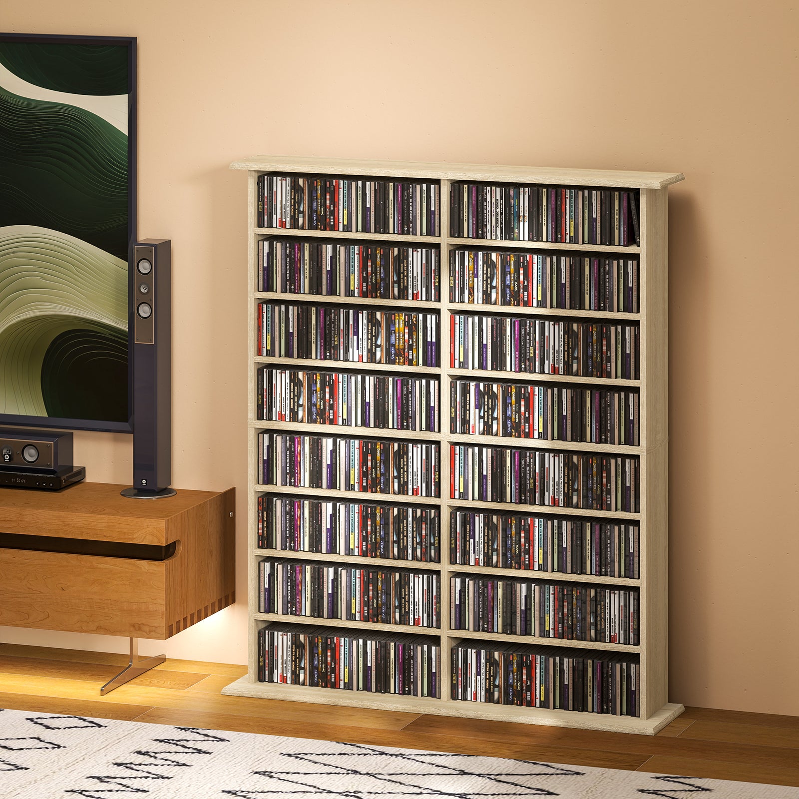 Cd Storage Unit Dvd Tower Blu-ray Storage Shelf For Office | Large | Natural