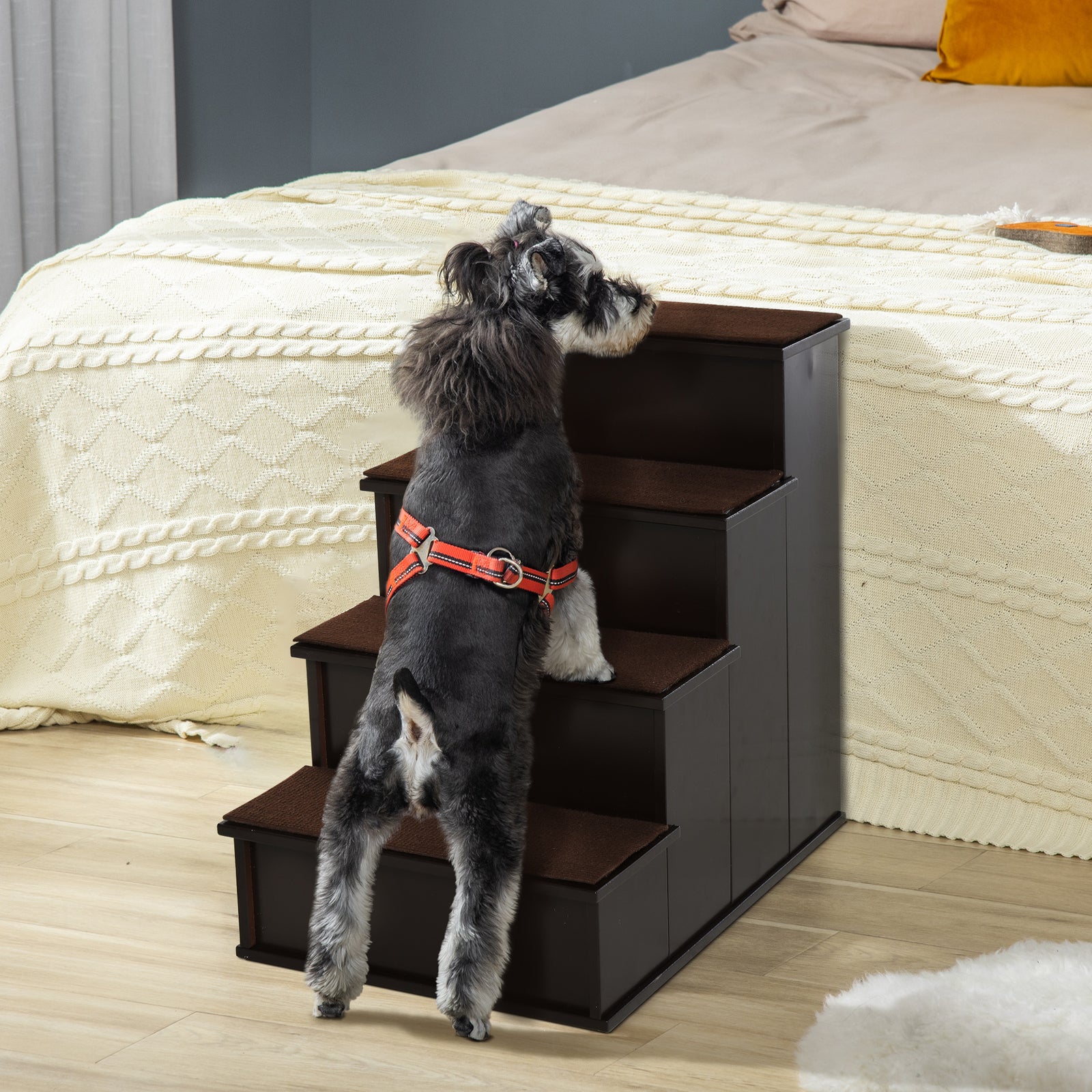 4 Step Wooden Dog Steps Pet Stairs Cat Ladder For Bed Couch | Brown
