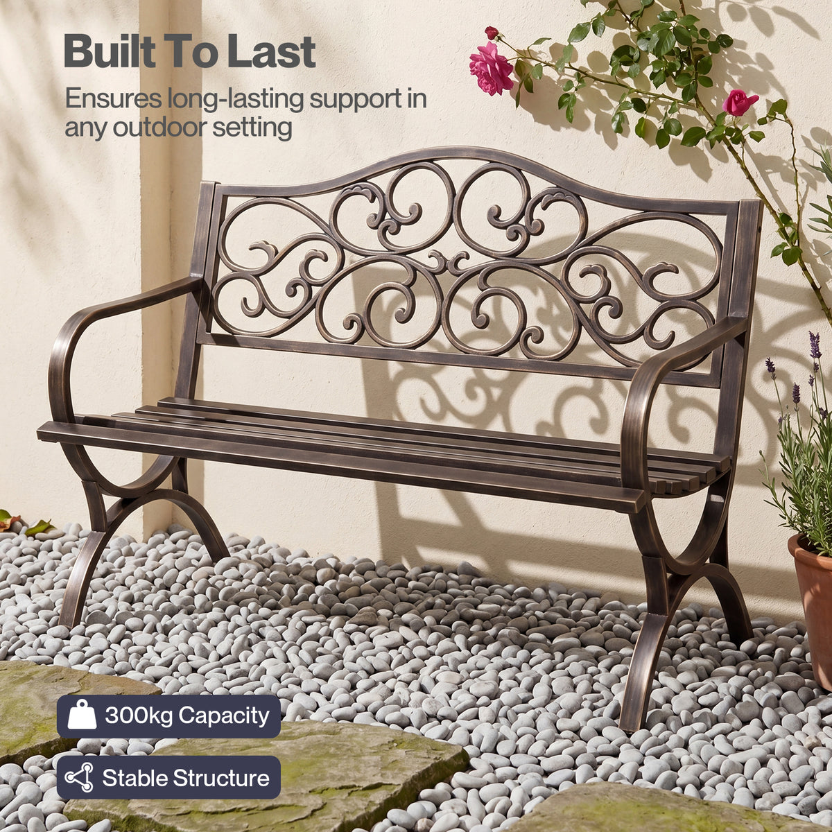 Garden Bench, Outdoor Bench,300kg Metal, Floral Pattern, Bronze | Bronze