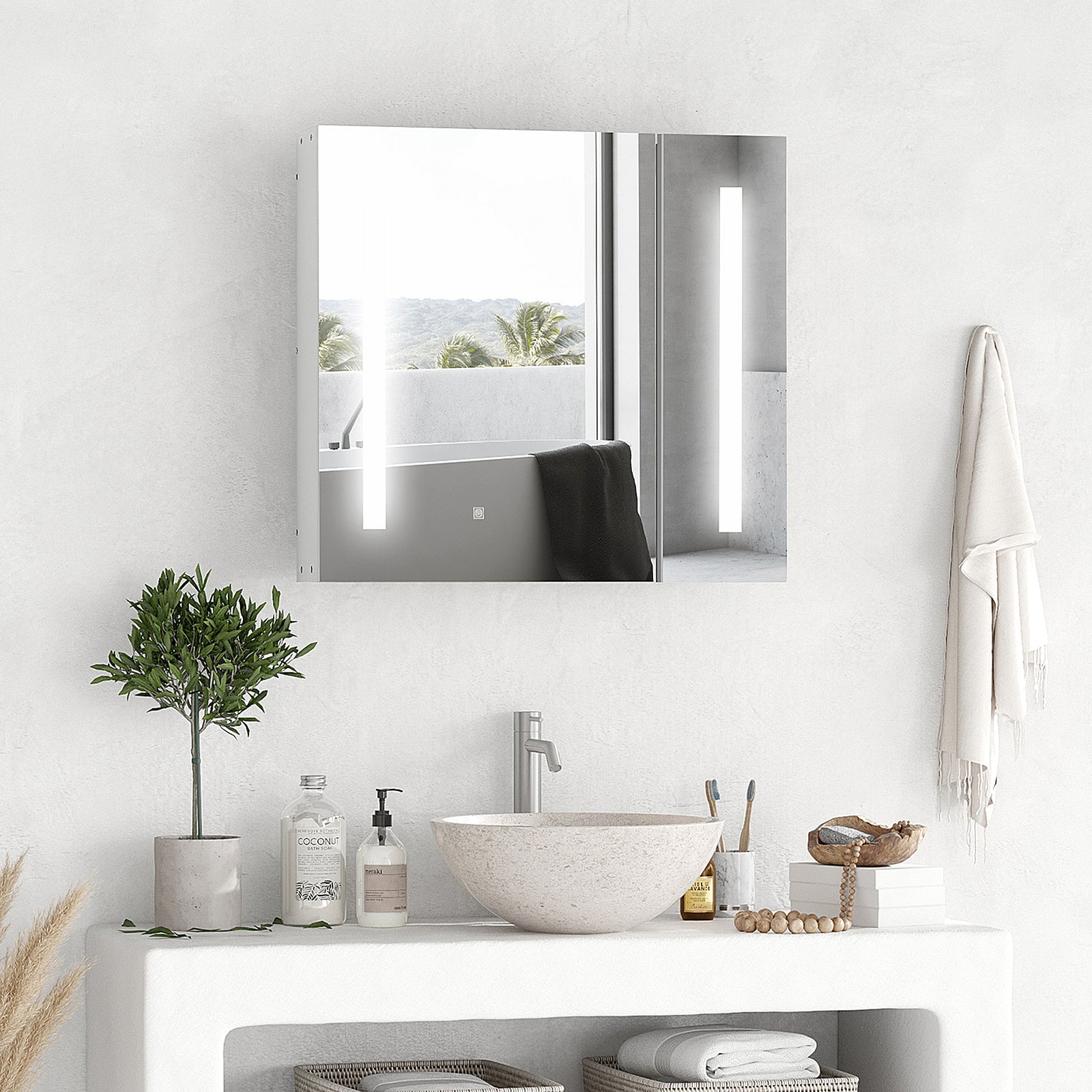 Led Illuminated Mirror Cabinet With Lights, Touch Switch