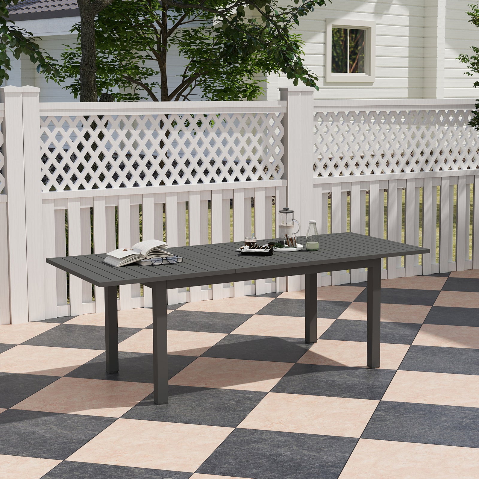 Extending Aluminium Table, Slatted Top, Grey