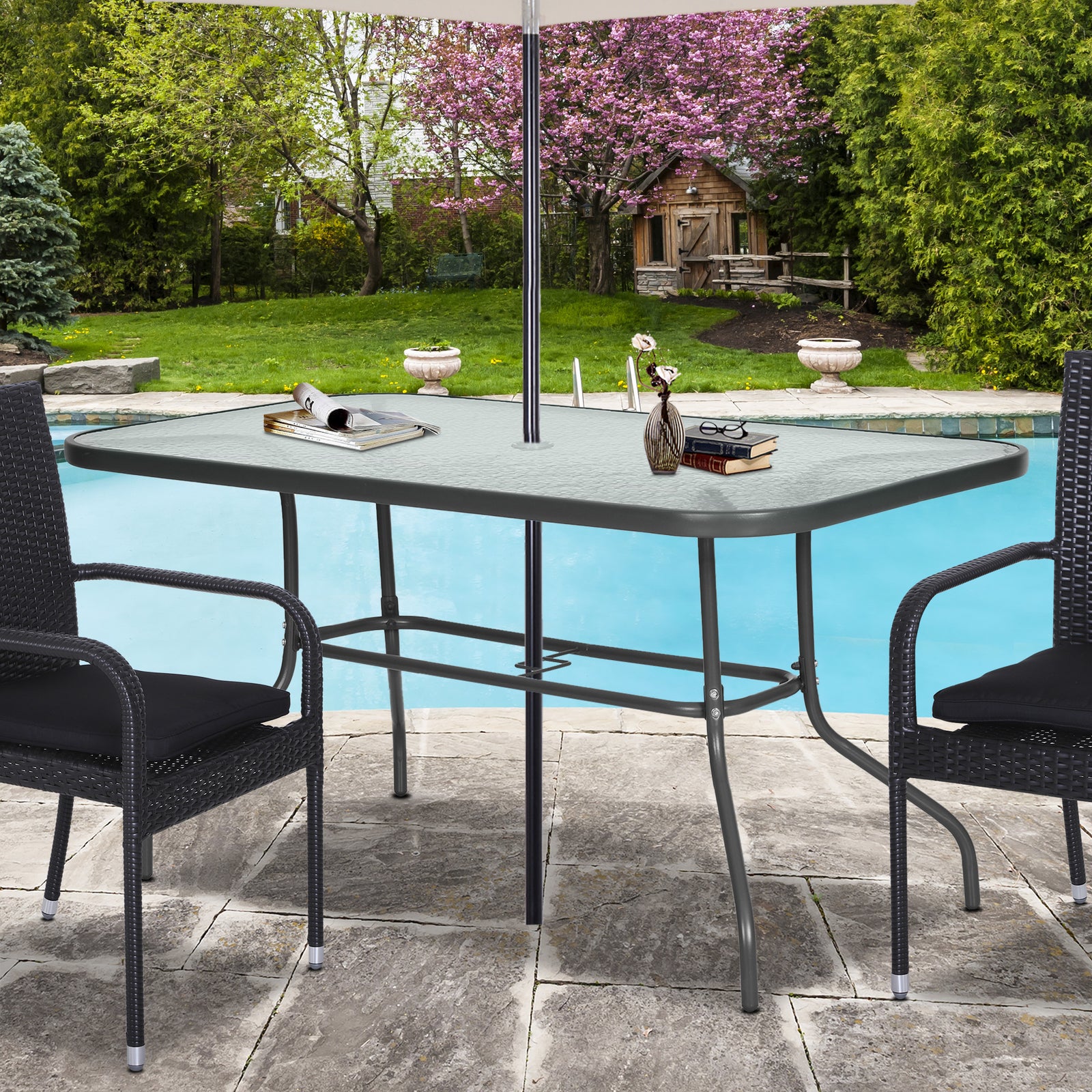 Aquatex Glass Garden Table Curved Frame With Parasol Hole