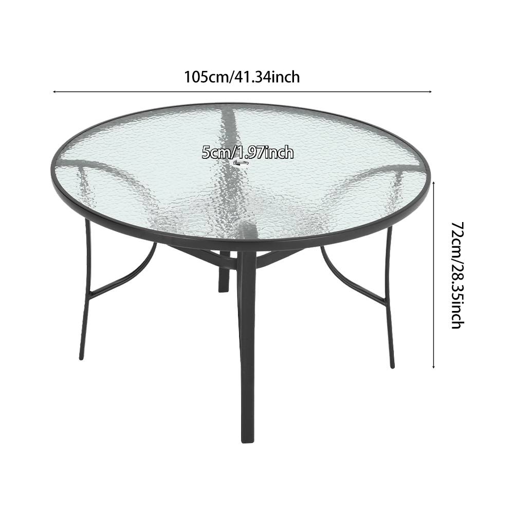 Rectangular Tempered Glass Outdoor Coffee Table With Parasol Hole - 105cm Dia X 72 Cm H | One Size | Black