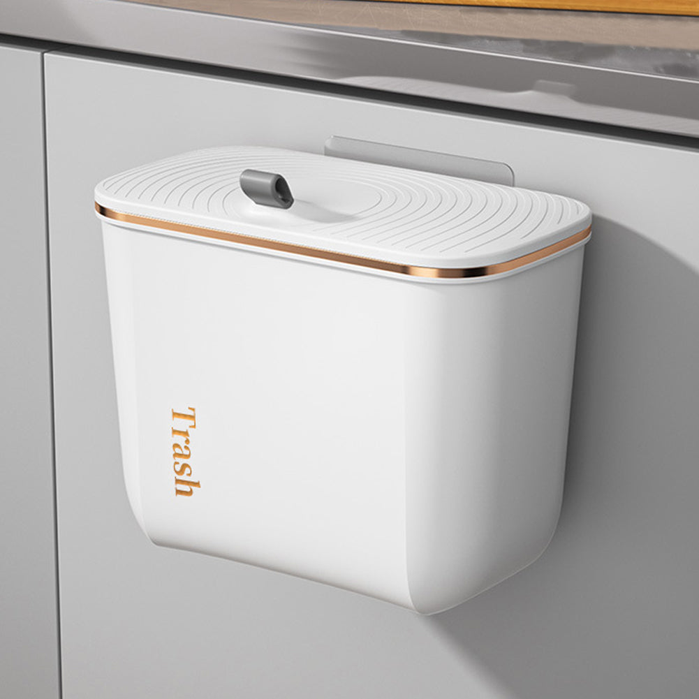 Kitchen Bathroom Hanging Waste Bin With Lid | Small | Pearl White