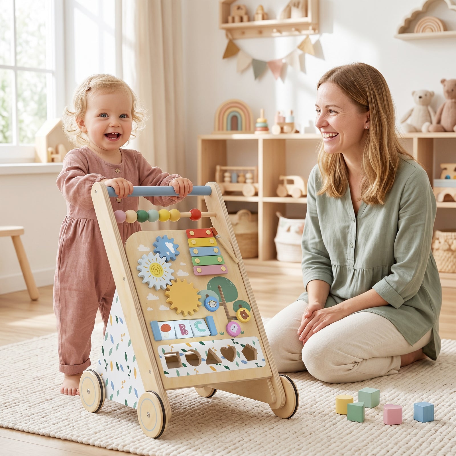 Wooden Baby Walker With Speed Control, Activity Centre For 18 M+