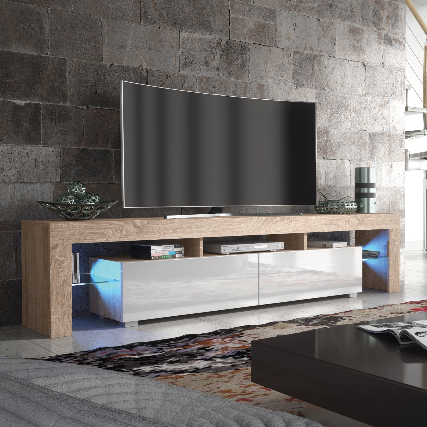 Nova Tv Unit 200cm With Led Lights | Natural Oak