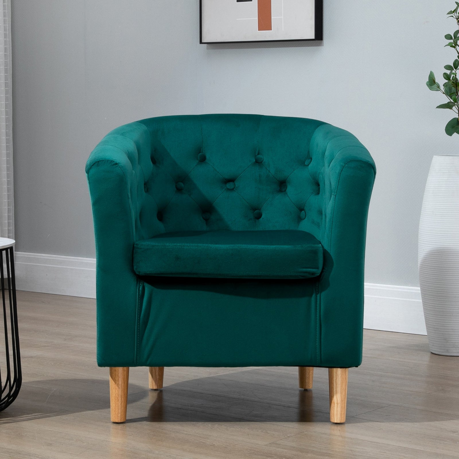 Clio 68cm Wide Velvet Fabric Studded Back Accent Chair With Dark And Light Wooden Legs | Green