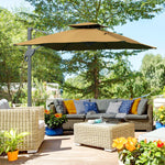 3m Cantilever Parasol W/ Hydraulic, Dual Top, Base | Khaki