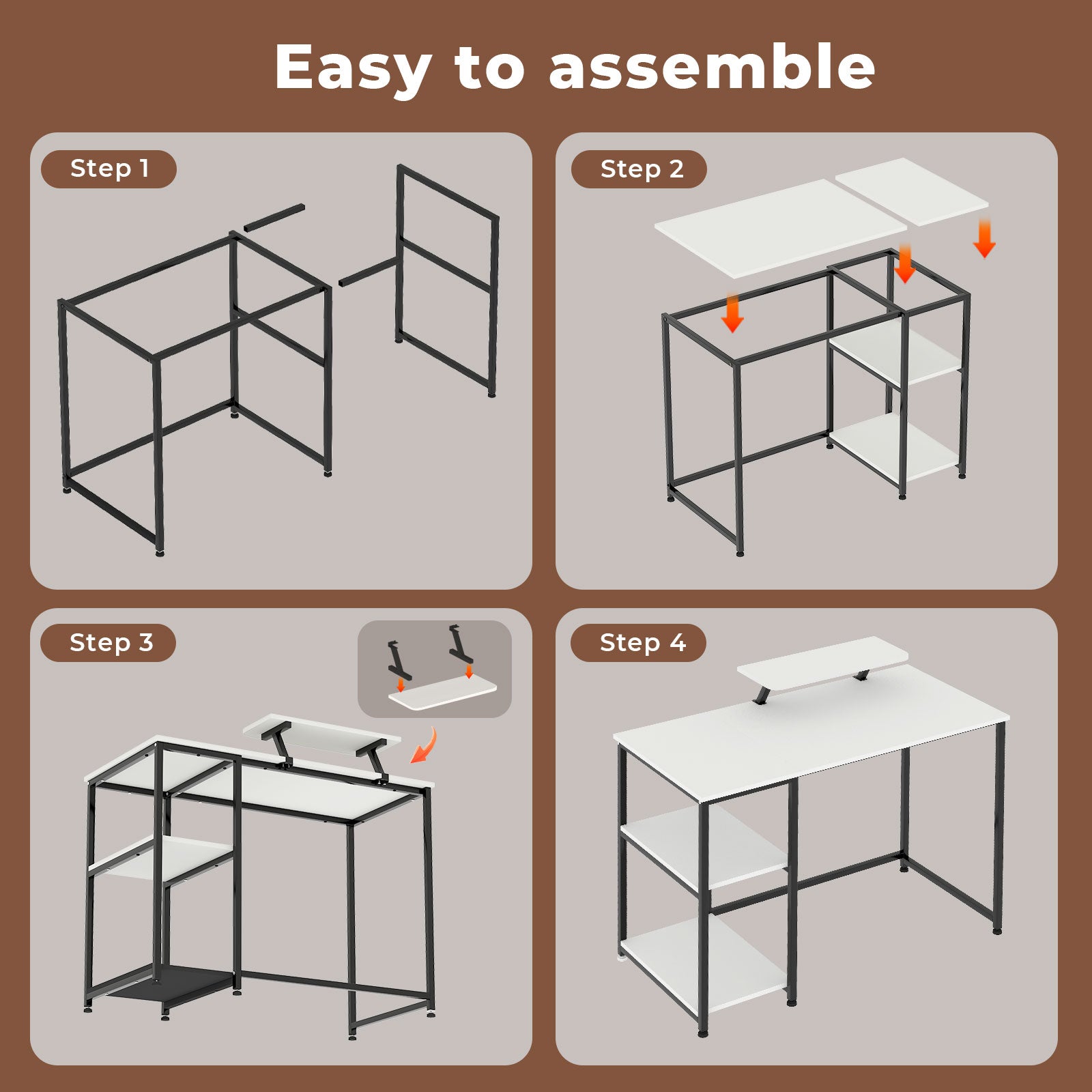 Computer Desk Home Office Table With Storage Shelves Monitor Stand | White