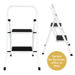 2 Step Ladder, Heavy-duty Steel Folding Home Diy Step Stool With Wide Non-slip Steps & Anti Slip Feet 150kg Capacity | 2 Step | White