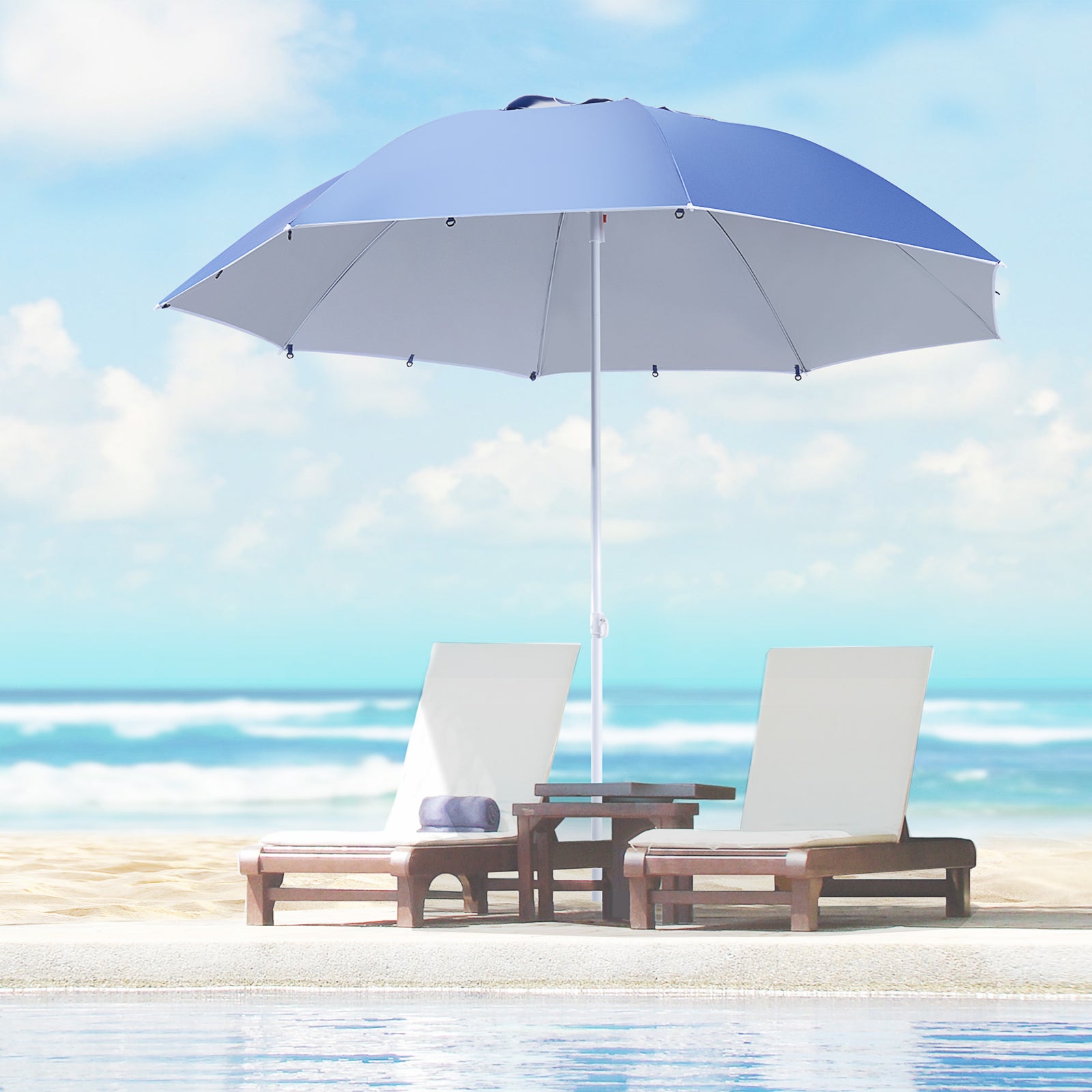 7-ft Beach Parasol With Side Panels | Blue