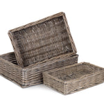 Wicker Antique Wash Straight Sided Tray | Set-of-3 | Brown