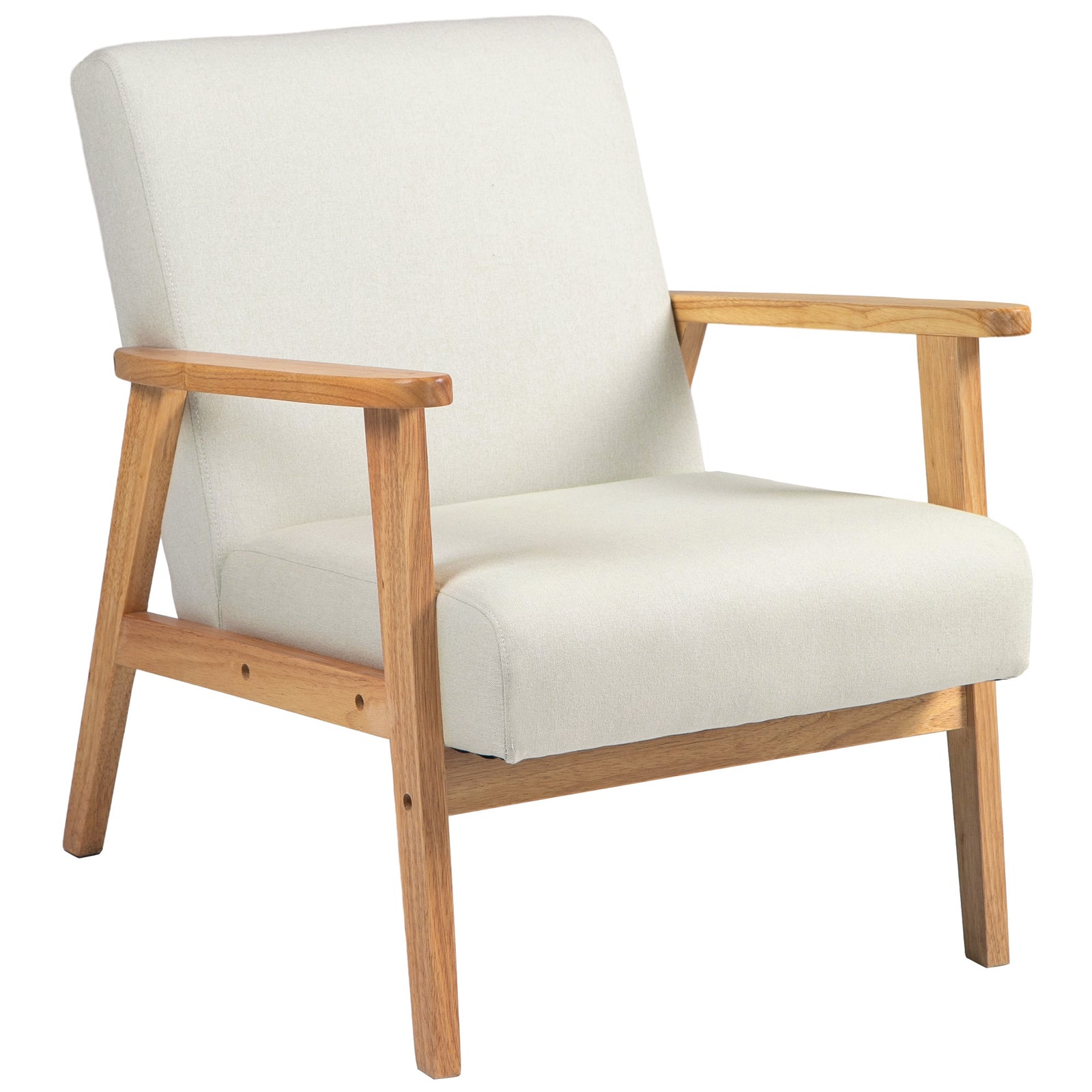 Fabric Accent Chair W/ Rubber Wood Legs Padded Cushion | One Size | Cream
