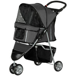 Pet Stroller Pushchair Carrier For Cat Puppy With 3 Wheels | Charcoal Gray