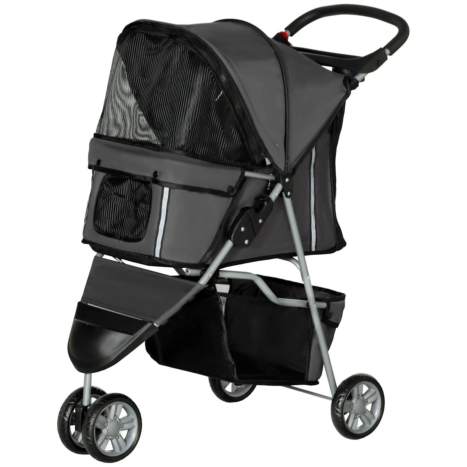 Pet Stroller Pushchair Carrier For Cat Puppy With 3 Wheels | Charcoal Gray