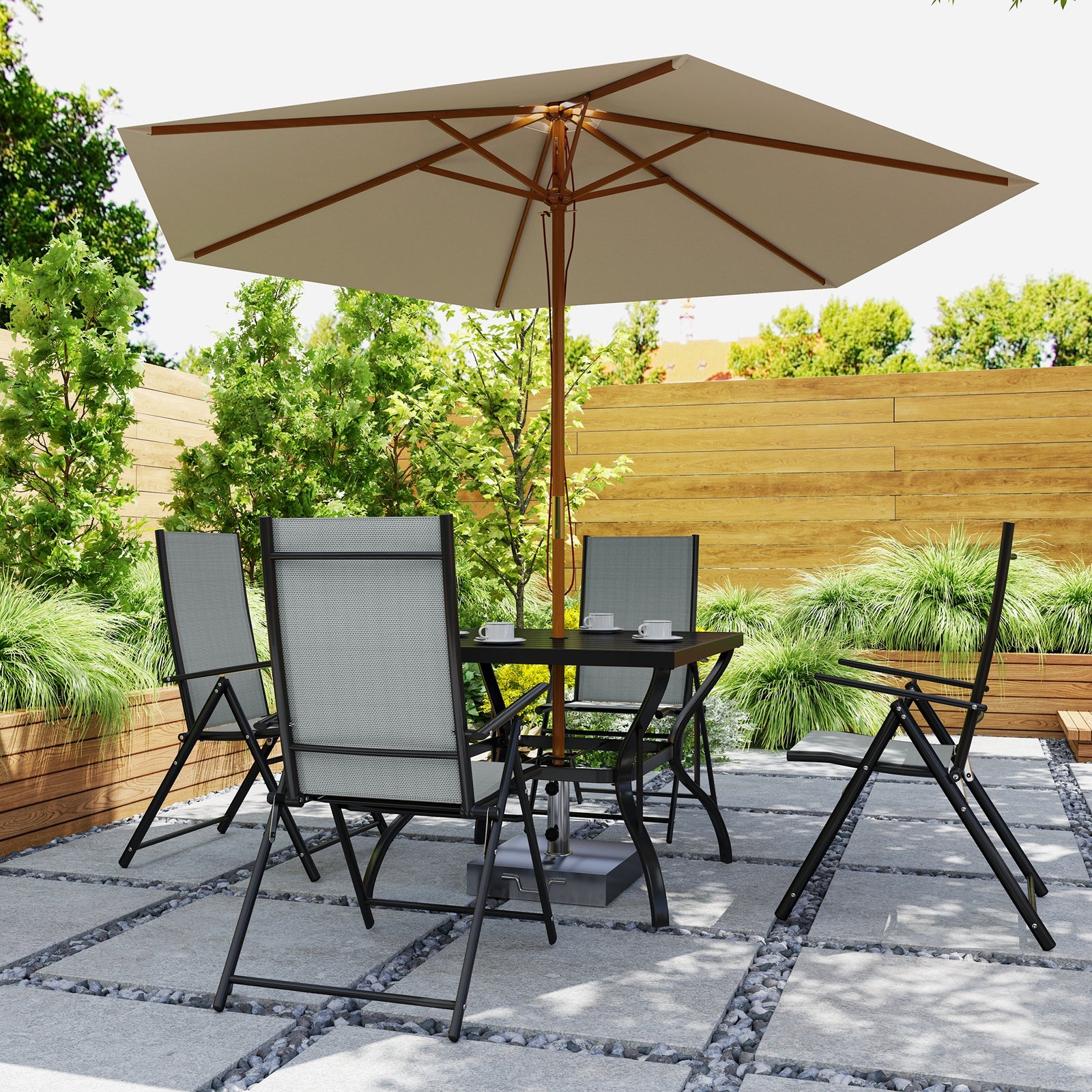 5 Pcs Garden Dining Set, Folding Chairs And Metal Top Table | Gray