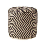 HOMESCAPES Black And Cream Chevron Pattern Circular Pouffe