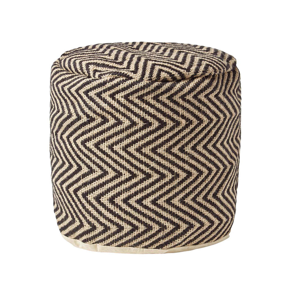 HOMESCAPES Black And Cream Chevron Pattern Circular Pouffe